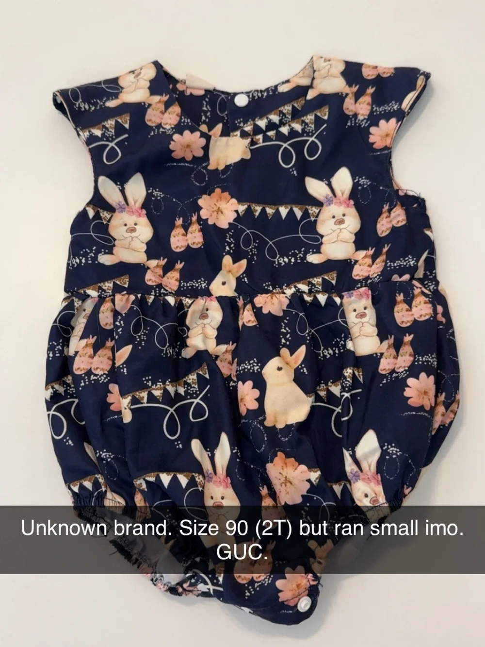 Navy Bunny Print Baby Bubble Romper